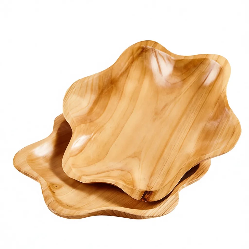Solid Wood Flower Shaped Serving Platter Snack Tray 11 Inch