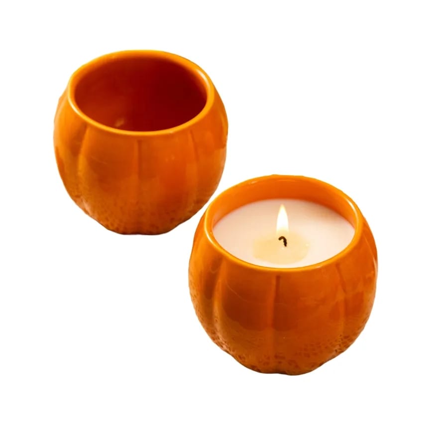 Spooky Ceramic Pumpkin Jack O Lantern Reusable Candle Vessel