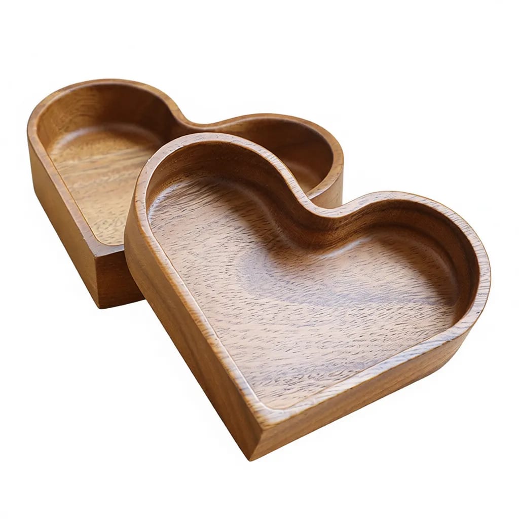 Stackable Solid Wood Heart Shaped Snack Serving Bowl Tray