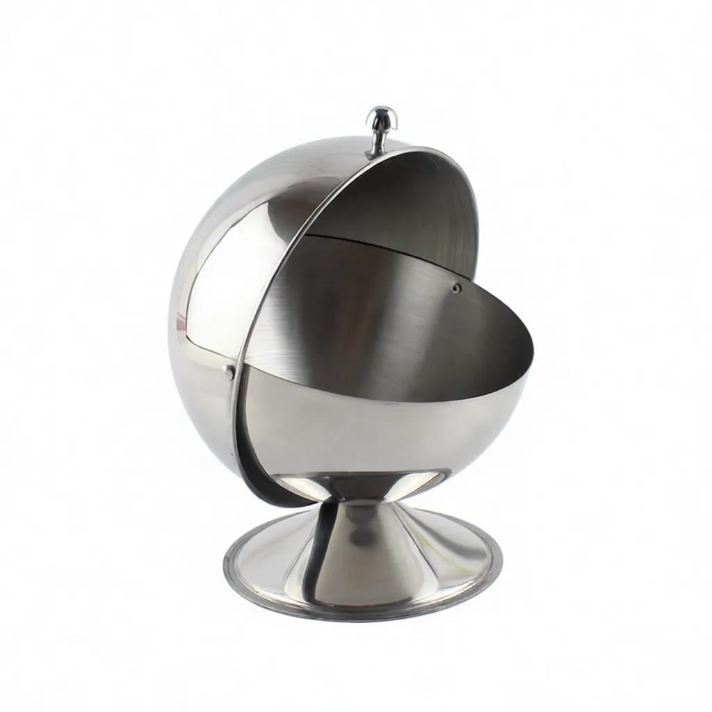 Stainless Steel Roll Top Sphere Sugar Bowl Candy Container